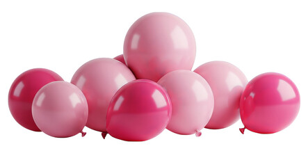 A cluster of pink balloons creates a whimsical and celebratory mood against a dark backdrop.