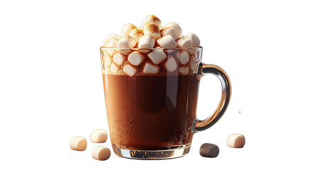 A delightful glass mug overflowing with hot chocolate and toasted marshmallows creates a cozy vibe.