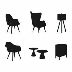 Elegant Interior Design Silhouettes: A collection of sophisticated furniture silhouettes, showcasing the beauty and simplicity of modern design in a minimalist style.