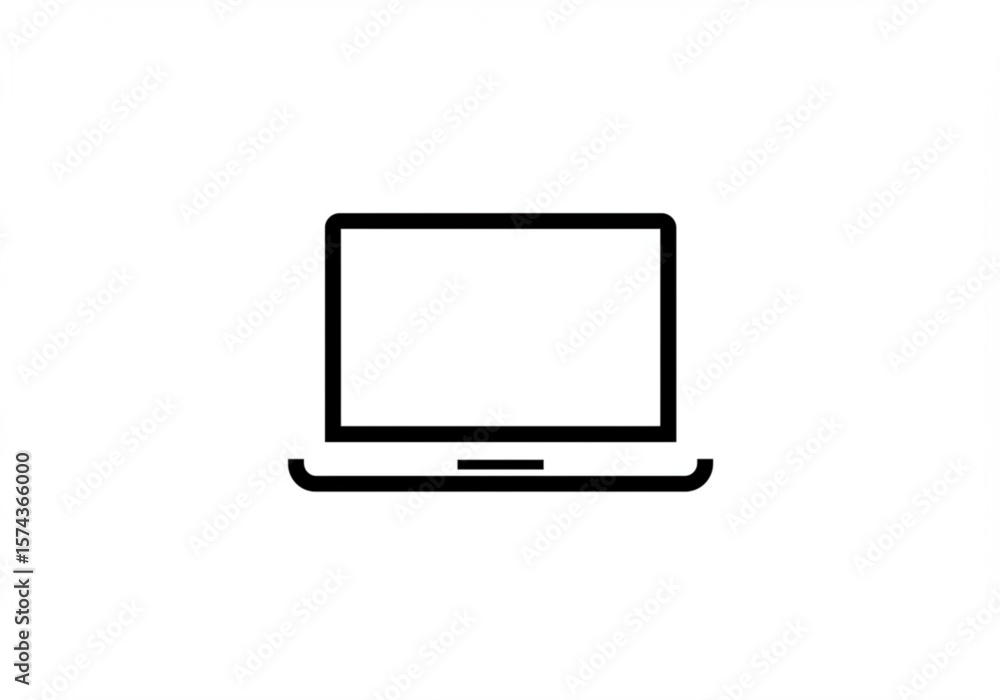 Fototapete Simple black line art icon of an open laptop computer on a white background