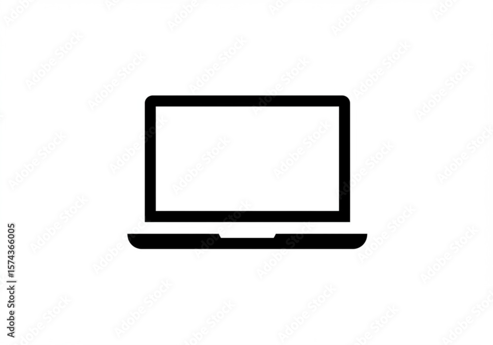Fototapete simple black outline icon of an open laptop computer on a white background