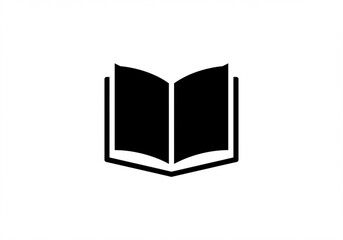 Simple black open book icon symbolizing knowledge and education on a white background