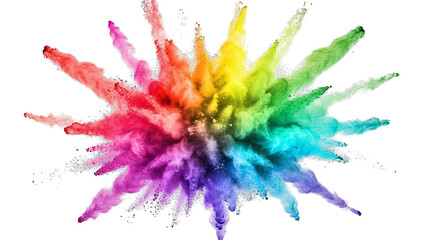 A vibrant rainbow powder explosion creates dynamic colorful radial burst with a black background.