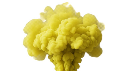 A vibrant yellow cloud of smoke slowly ascends, creating a striking, textured display against black