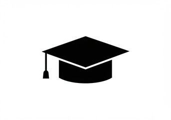 Black graduation cap icon on a white background representing education and achievement