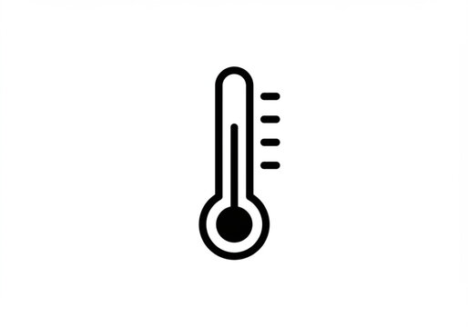 Simple black line art icon of a thermometer indicating a moderate temperature
