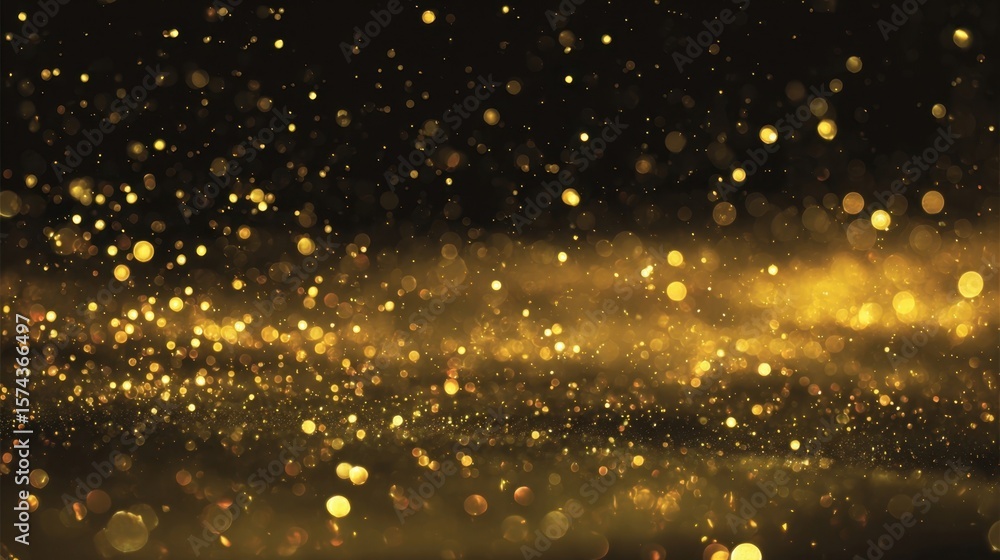 Poster luminous golden flecks float gracefully through a shadowy setting creating an ethereal and whimsical