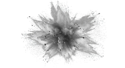 Abstract white powder explosion against black backdrop, capturing movement and ethereal atmosphere
