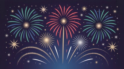 Naklejka premium Festive fireworks display illuminating the dark night sky with sparkling stars