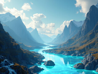 Surreal Landscape with Floating Islands and AI-Driven Architecture