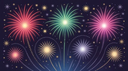 Festive fireworks display illuminating the dark night sky with sparkling stars