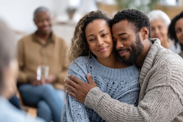 Diverse families engage in emotional sharing and support in a compassionate environment