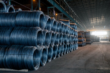 Many Spiral Rings of Steel at Different Angles in an Iron and Steel Factory