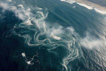 breathtaking aerial view of ocean surface showcasing mesmerizing patterns of water currents and natural reservoirs