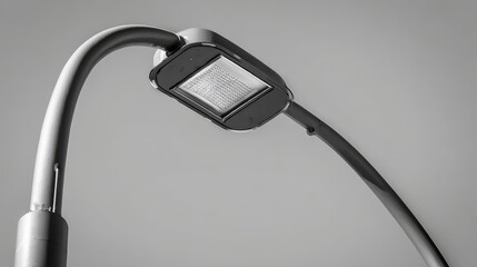 Close-up shot from below of a modern street lamp with a sleek urban design. 