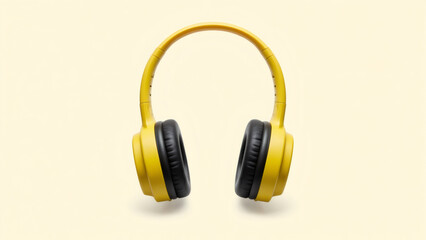 Modern Yellow Headphones Isolated on Neutral Background, Listening to Music Concept, Minimalist Style