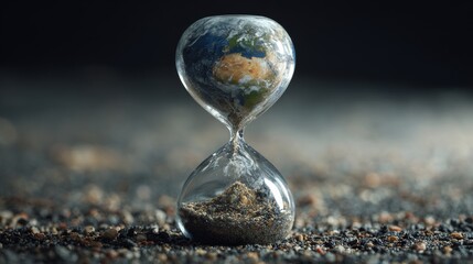 Earth trapped in an hourglass as a symbol of climate change, sustainability, and the urgent need for environmental protection.