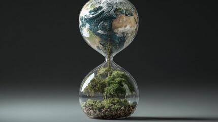 Earth trapped in an hourglass as a symbol of climate change, sustainability, and the urgent need for environmental protection.