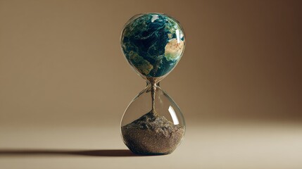 Earth trapped in an hourglass as a symbol of climate change, sustainability, and the urgent need for environmental protection.