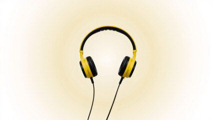 Yellow Headphones Isolated on White Background, Musical Device for Listening to Music, Audio Equipment for Sound