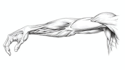 Detailed Anatomical Engraving of Muscular Arm - Professional Medical Illustration