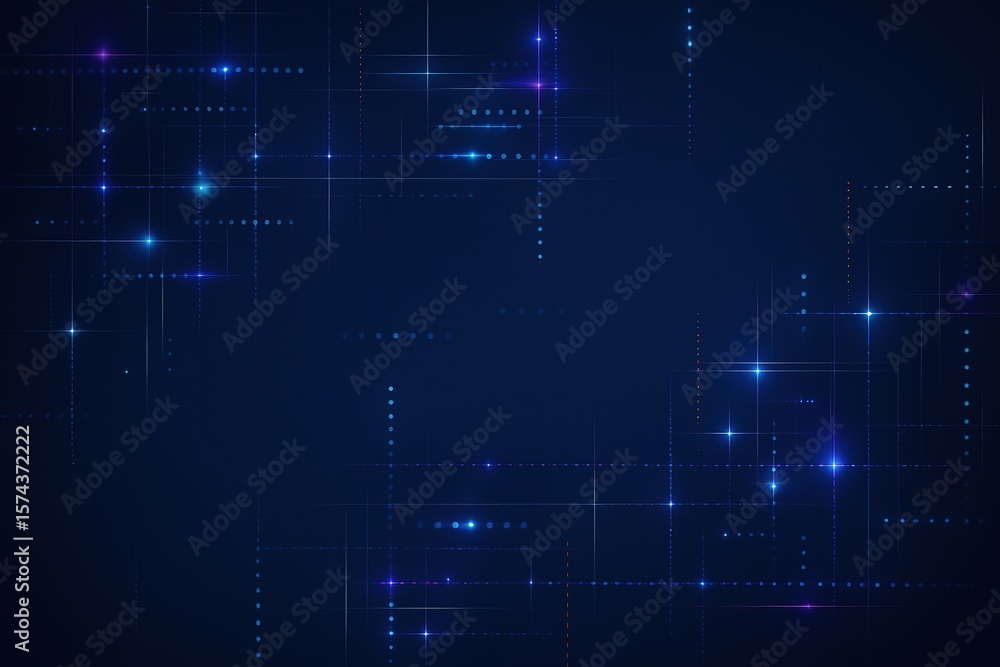 Aufkleber abstract dark blue background with glowing digital lines and scattered bright light particles creati