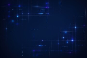 Naklejka premium Abstract dark blue background with glowing digital lines and scattered bright light particles creating a futuristic network