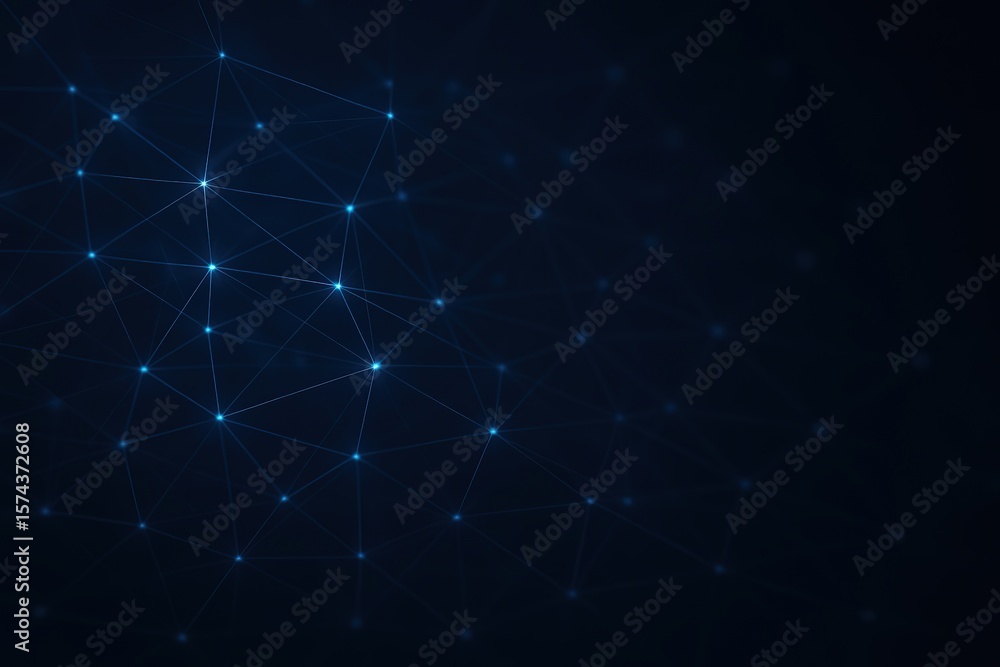 Poster abstract glowing blue network of connected points and lines on a dark background representing data a