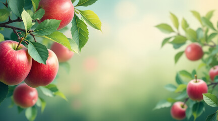*Abstract Apple Orchard Background in Soft Green & Red Hues &ndash; Serene Blended Brushstrokes with Copy Space for Text*  