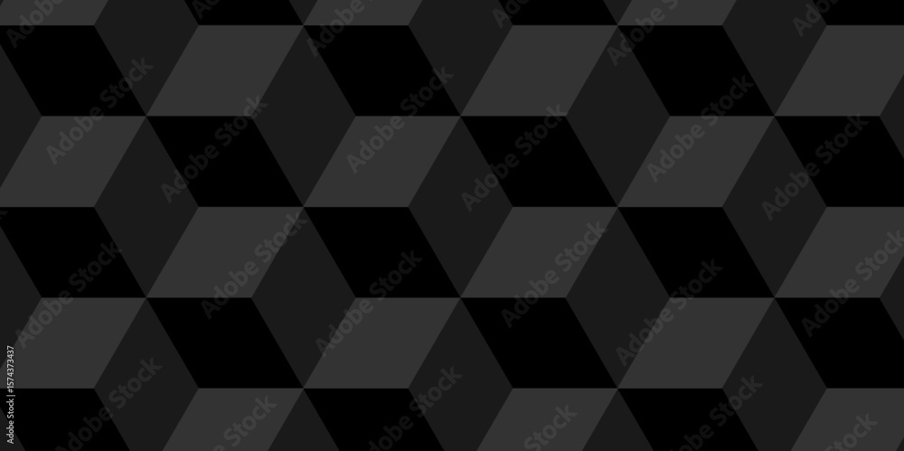Poster black abstract cube square geometric tile hexagon mosaic wall grid wallpaper. black and gray geometr