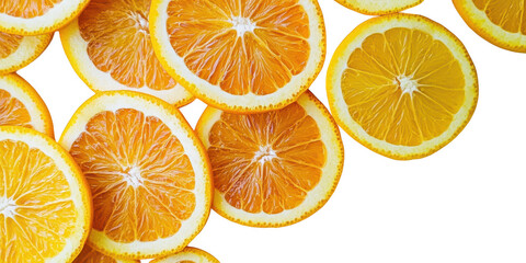 Slices of orange fruit close up view on transparent png photo