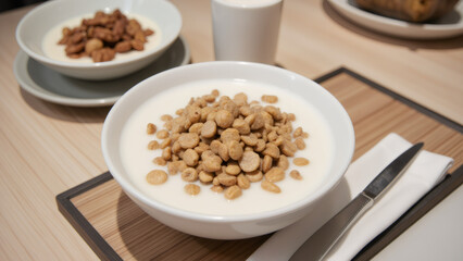 Breakfast Cereal and Milk Bowls: Nutritious Morning Meal, Healthy Breakfast, Cereal Milk, Bowl, Food Photography