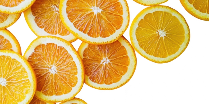 Slices of orange fruit close up view on transparent png photo