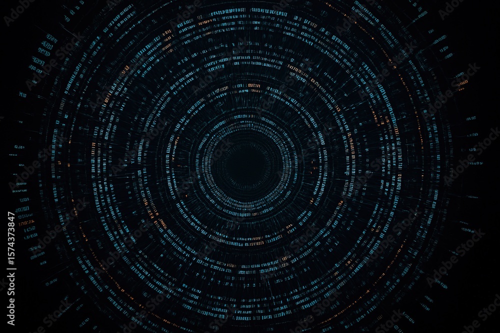 Aufkleber abstract circular data tunnel with glowing blue and orange lines on a dark background