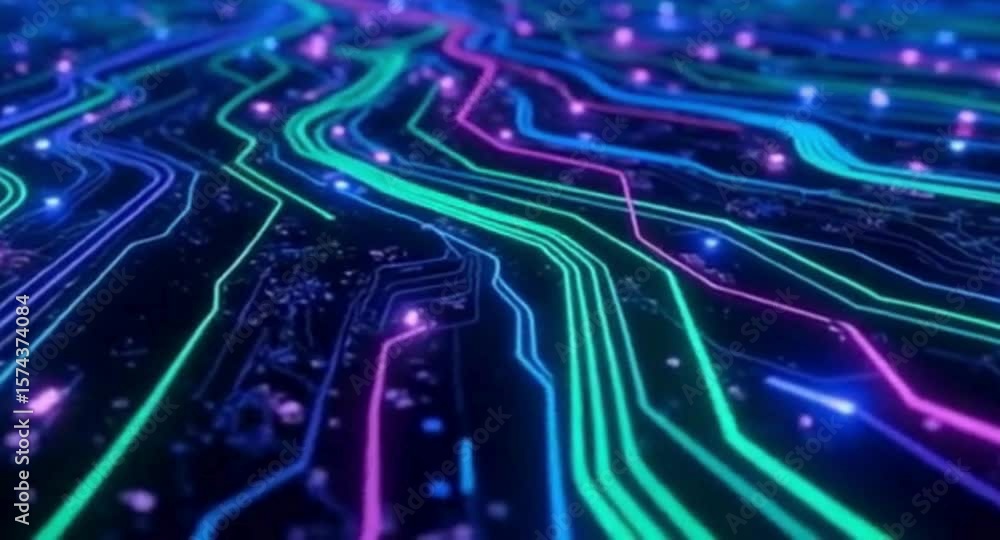 Poster abstract neon circuit board design for technology and future concepts with glowing lights and lines