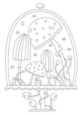 Adult Coloring Book For Stress Relief And Magical Mushrooms