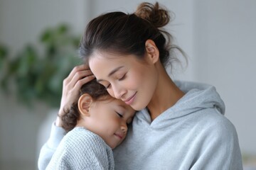 Young Asian mother finds balance between strictness and emotional warmth in nurturing home environment