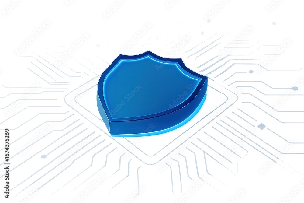 Poster digital shield symbol of cybersecurity and data protection on a futuristic circuit board
