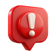 "Red Alert Speech Bubble Icon with White Exclamation – 3D Digital Warning Symbol, Urgent Notification Design for Apps, UI Elements, Blogs & Graphic Assets"