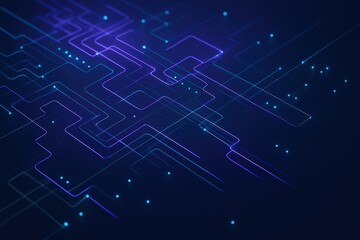 Abstract digital network of glowing blue and purple lines with scattered light points on a dark background