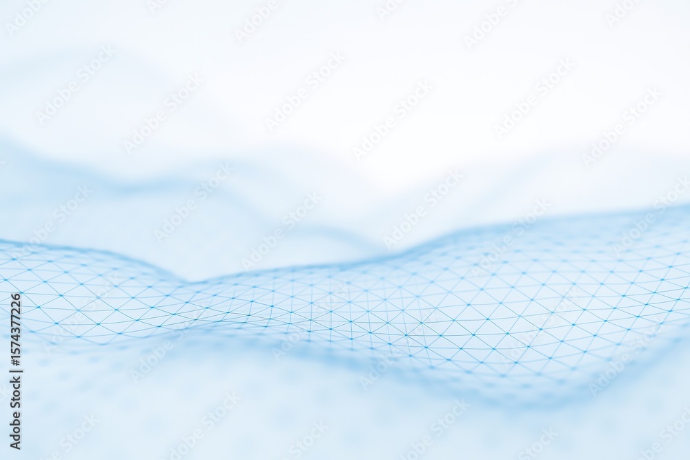 Poster abstract blue geometric network pattern with soft focus and flowing curves creating a sense of depth