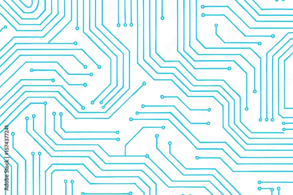 Poster abstract blue circuit board lines and nodes on a clean white background representing technology and 