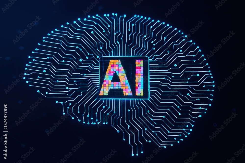 Poster digital brain circuitry symbolizing artificial intelligence and advanced technology