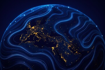 Global network of light trails illuminating earth s continents at night
