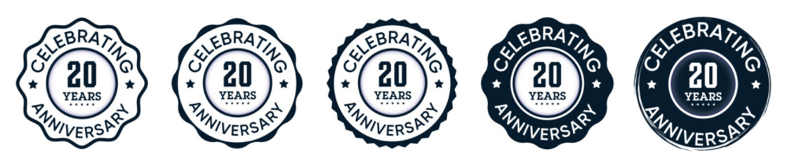 Celebrating 20 Years Anniversary Badges in Blue &ndash; Milestone Seal Icon Set
