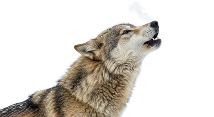 Gray Wolf Howling in Snowy Environment with Clear Sky