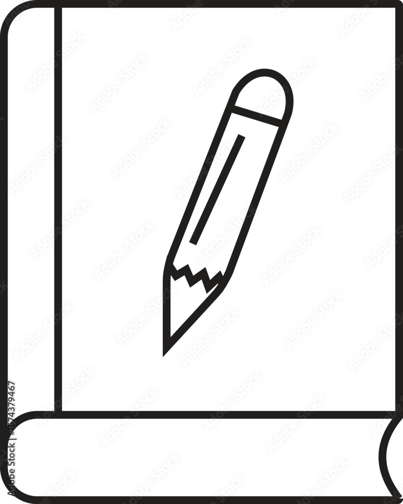 Poster notebook with pencil icon representing writing journal, creative notes or authoring with transparent