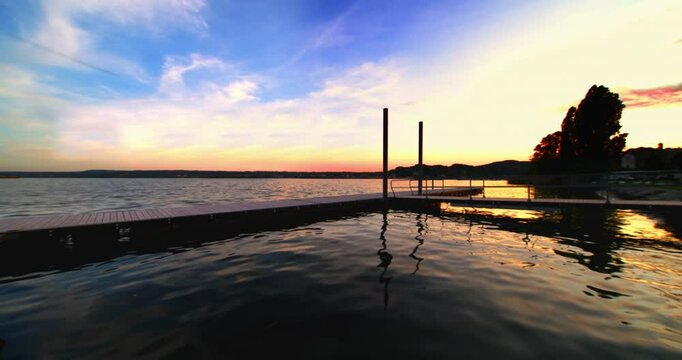 Sunset on the port of Angera in Italy