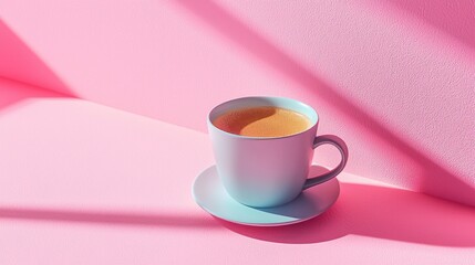 Pastel coffee cup on a pink backdrop