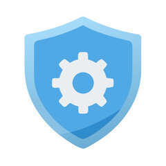 Shield with Gear Icon: System Security Settings, Configuration, Protection, and Defense